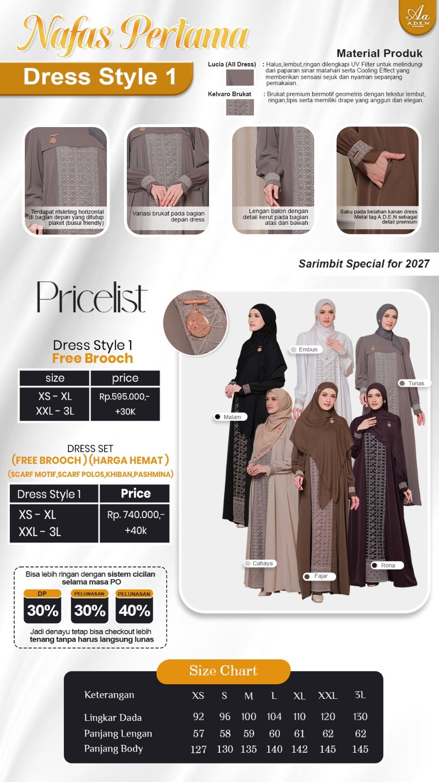 Inner + Dress Mom Only - Nafas Pertama Sarimbit by Aden Hijab