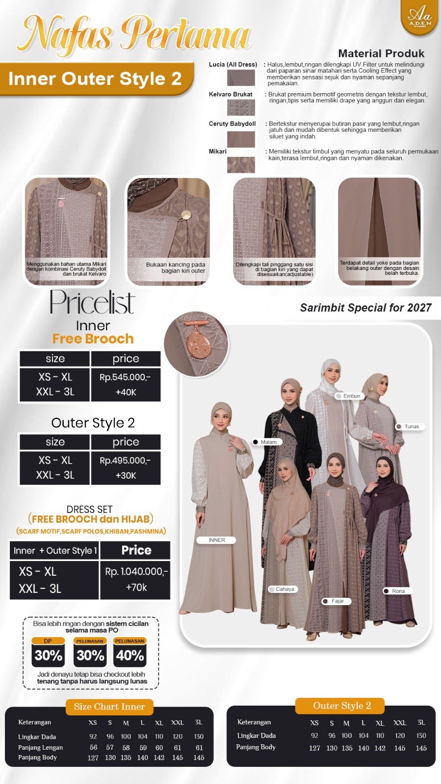 Inner + Dress Mom Only - Nafas Pertama Sarimbit by Aden Hijab
